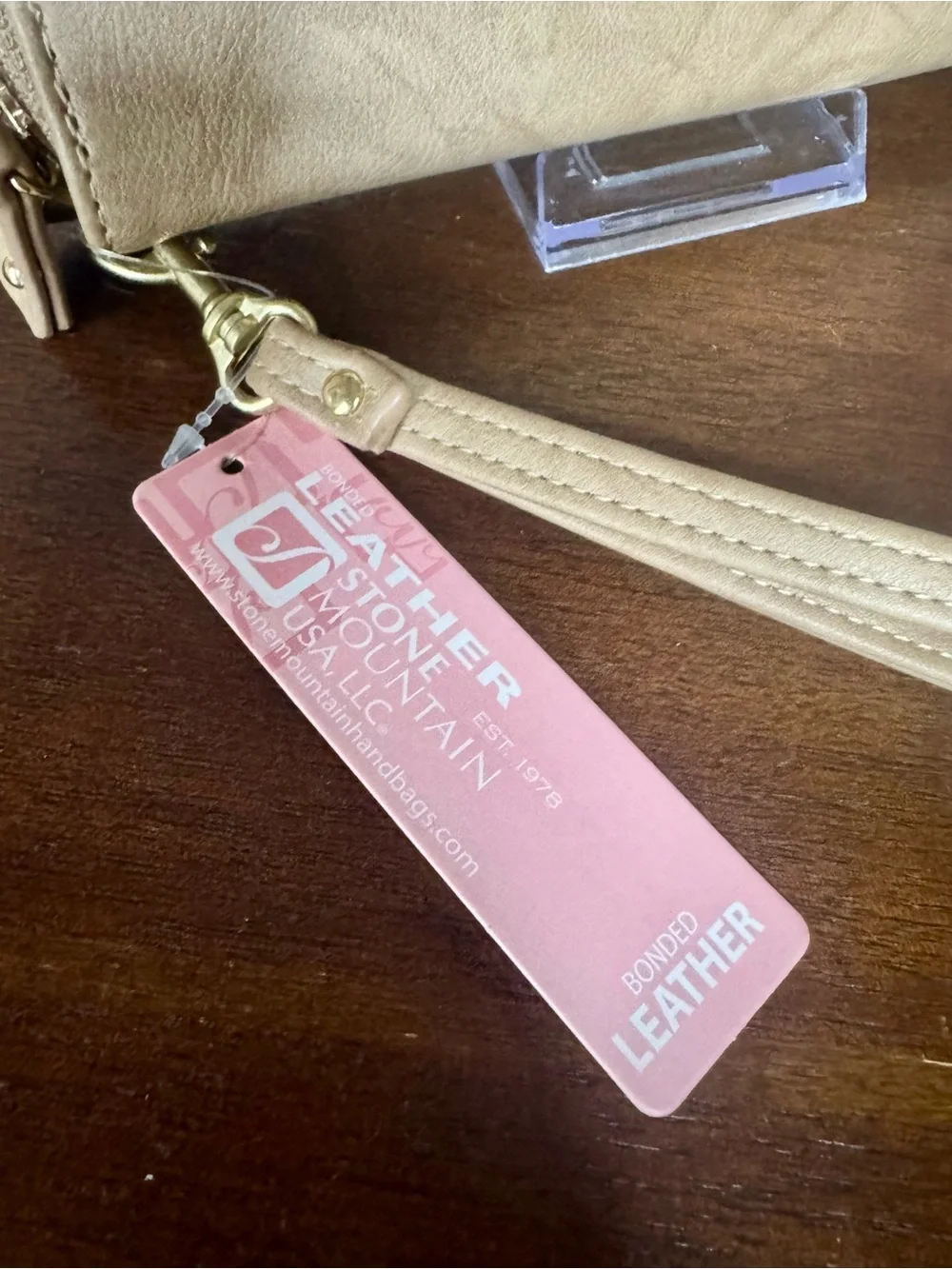 Stone Mountain Tan Bonded Leather Wristlet Wallet with Gold Accent
